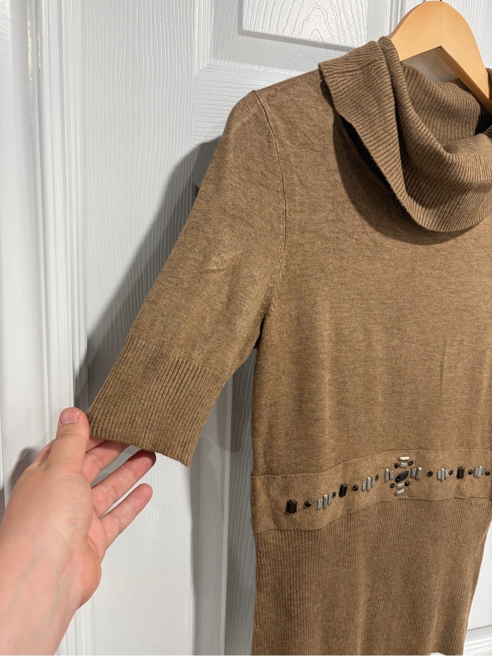 Deane & White Petite Women's Brown Short-Sleeve Cowl Neck Sweater - Picture 3 of 7